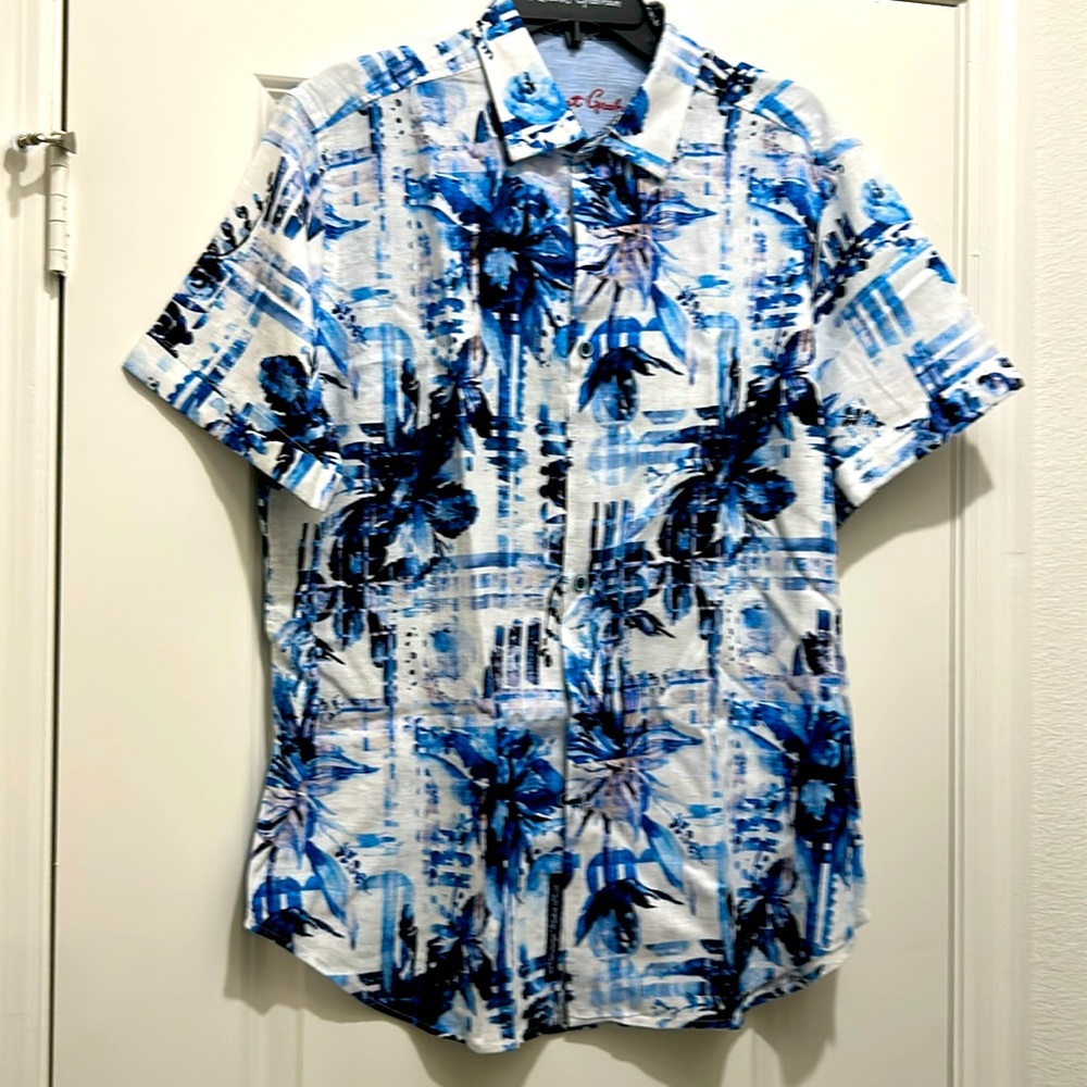 Robert Graham CHARACH Linen Blend Large  $178 Classic Fit Short Sleeve L